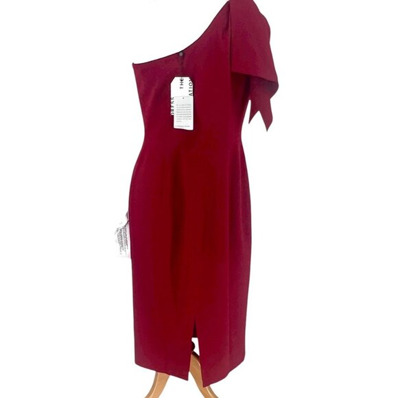 Dress The Population Tiffany One-Shoulder Midi Dress Garnet Red Size XL NWT - Picture 4 of 16